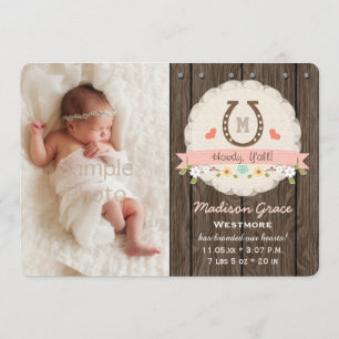 Blush Monogram Horseshoe Western Baby Faire-part