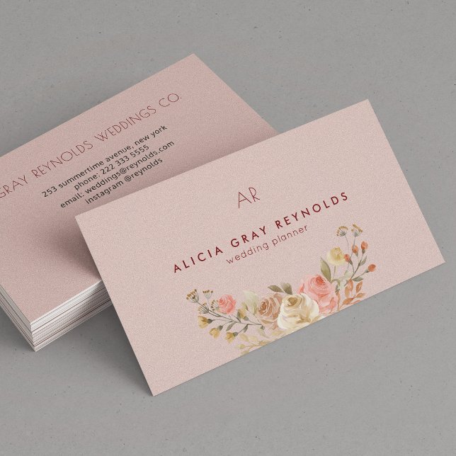 Blush Monogram Watercolor Floral Wedding Planner Business Card (Creator Uploaded)