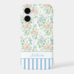 Blush Monogramme Floral Aquarelle Bleu