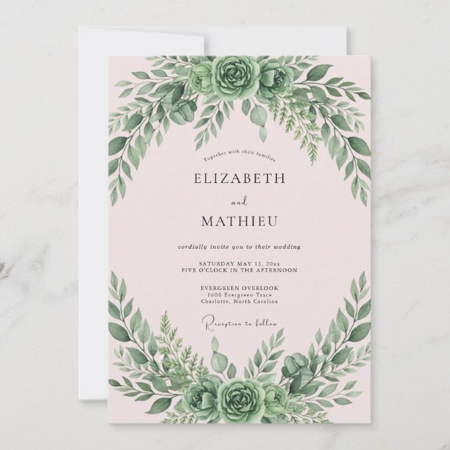 Blush Moss Leafy Wedding Invitation (Front)