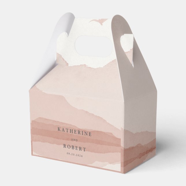 Blush Mountain Range Landscape Monogram Wedding Favor Box (Front Side)