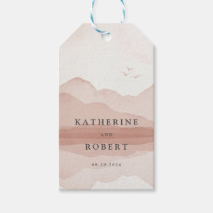 Blush Mountain Range Landscape Wedding Monogram Gift Tags