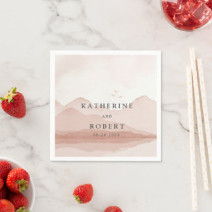 Blush Mountain Range Landscape Wedding Monogram Napkin