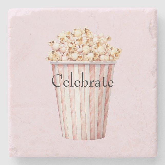 Blush Movie Time Popcorn Stone Coaster (Front)