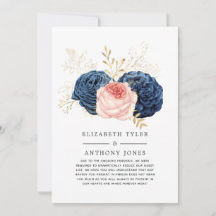 Blush, Navy and Gold Floral Reduced Wedding Guest Announcement