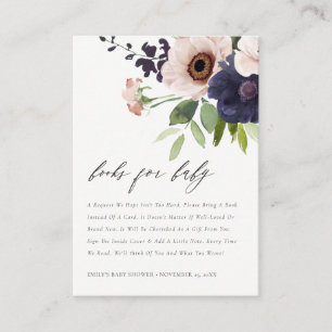 Blush Navy Anemone Floral Books for Baby Shower Enclosure Card