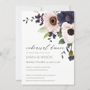 Blush Navy Anemone Floral Rehearsal Dinner Invite
