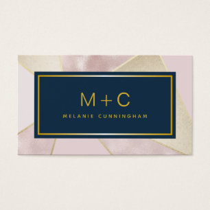 Blush Navy Blue Colour Block Monogram Business Car
