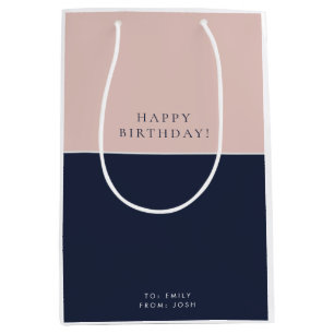 Blush Navy Blue Modern Birthday Medium Gift Bag
