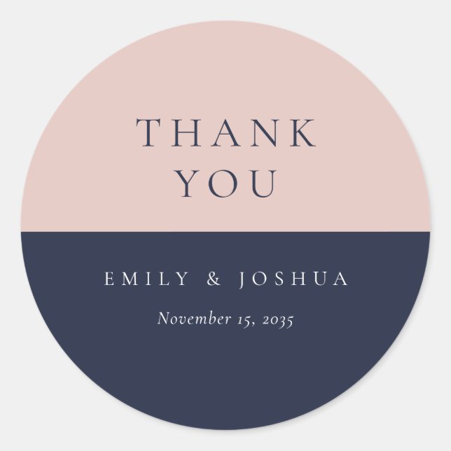 Blush Navy Blue Modern Wedding Classic Round Sticker (Front)