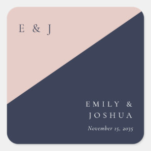 Blush Navy Blue Modern Wedding Square Sticker