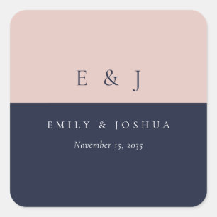 Blush Navy Blue Modern Wedding Square Sticker