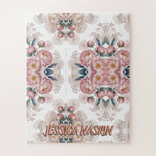 Blush Navy Blue Soft Pastel Pink Floral Jigsaw Puzzle