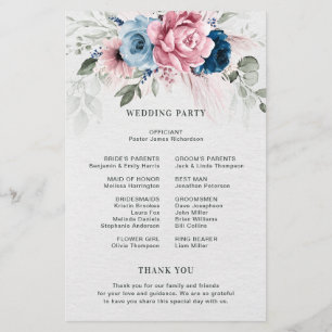 Blush Navy Blue Soft Pastel Pink Wedding Programme