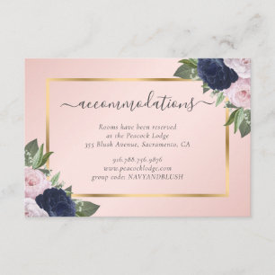 Blush Navy Blue Wedding Hotel Accommodation Enclosure Card