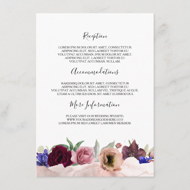 Blush Navy Burgundy Wedding Information Enclosure Card (Front)