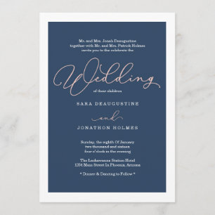 Blush & Navy Calligraphy Wedding Invitation