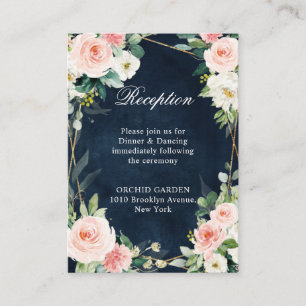 Blush Navy Dusty Blue Floral Geometric Botanical Enclosure Card