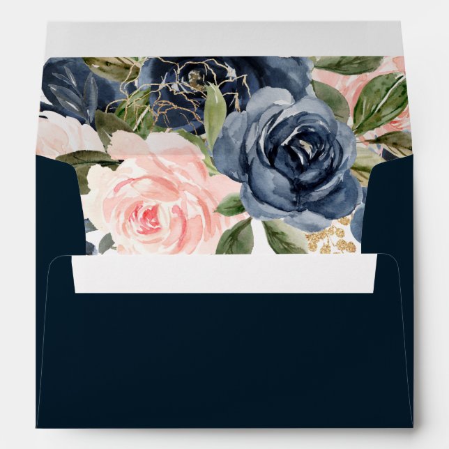 Blush & Navy Floral All Occasion Wedding Envelope (Back (Bottom))
