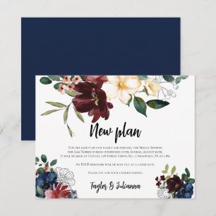 Blush Navy Floral Bridal Shower Postponement Card