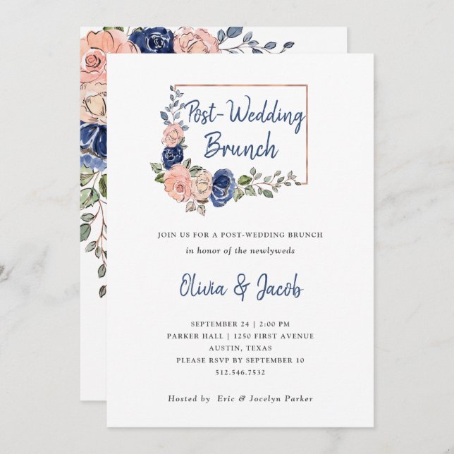 Blush Navy Floral Geometric | Post Wedding Brunch Invitation (Front/Back)