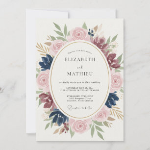 Blush Navy Floral Wedding Invitation