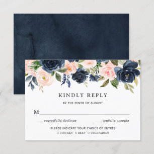 Blush & Navy Floral Wedding invitation RSVP card