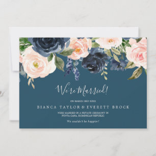 Blush & Navy Flowers Blue Elopement Announcement