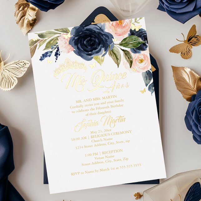 Blush Navy Gold Butterfly Mis Quince Quinceanera (Creator Uploaded)