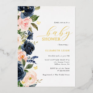 Blush Navy Gold Floral Butterfly Baby Shower 