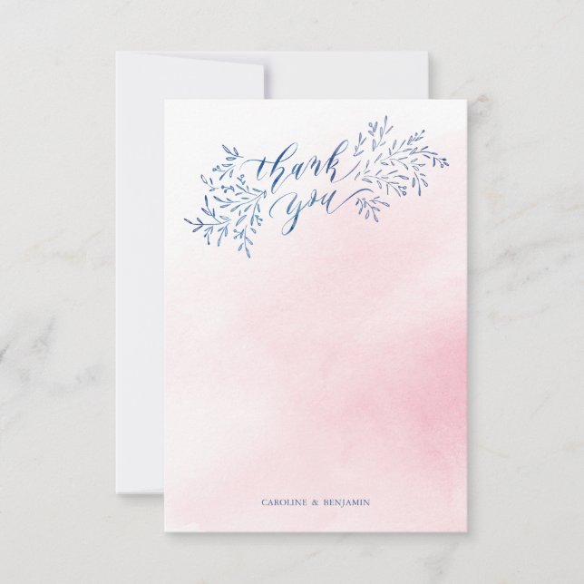 Blush navy rustic floral calligraphy thank you card (Front)