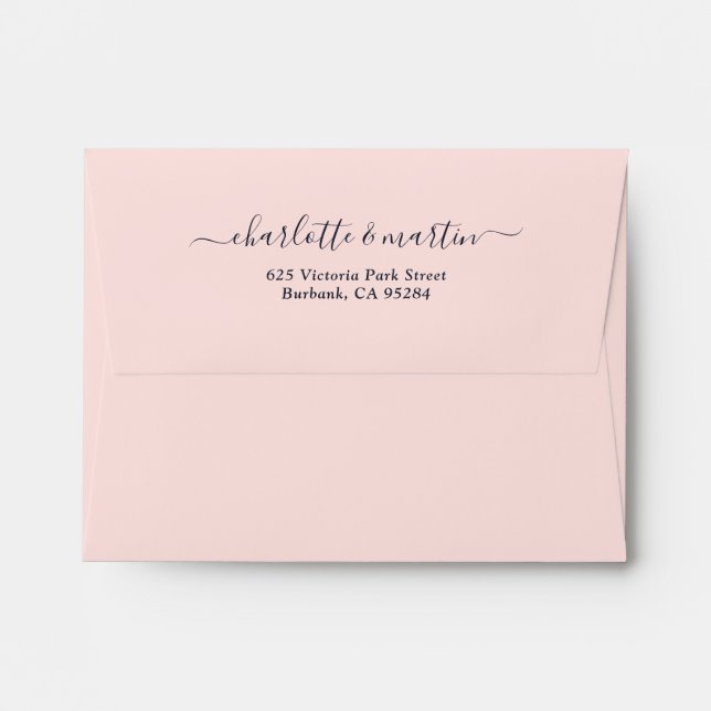 Blush Navy Script Return Address Wedding A2 Envelope (Back (Top Flap))