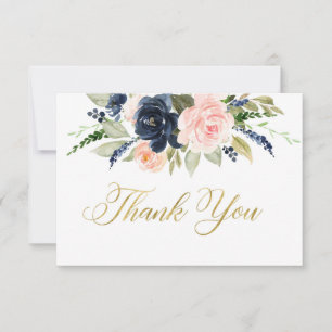 Blush navy thank you card, floral baby shower card