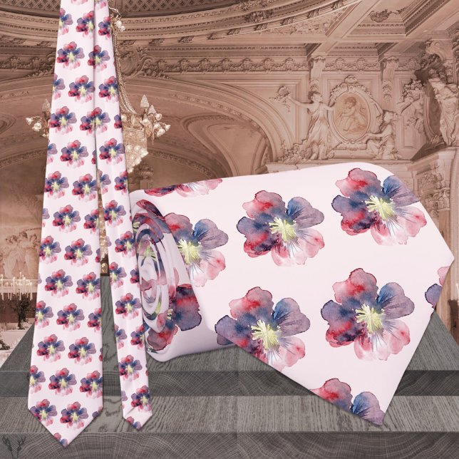 Blush & Navy Watercolor Floral Wedding Tie (Creator Uploaded)