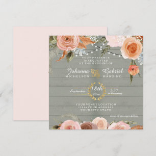 Blush Neutral Floral Rustic Sage Green Wood Leaf Invitation