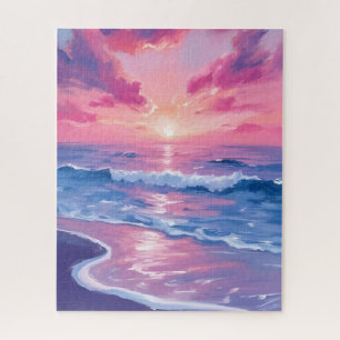 Blush Ocean Sunset Waves Watercolor Jigsaw Puzzle