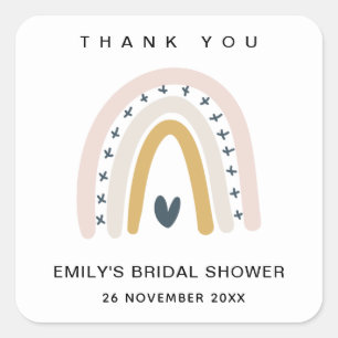BLUSH OCHRE HEART RAINBOW BRIDAL SHOWER THANK YOU SQUARE STICKER