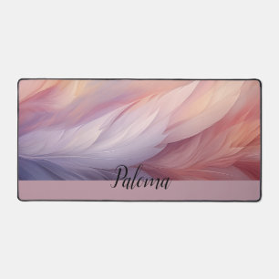 Blush of Dawn: Graceful Feather Desk Mat