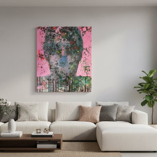 Blush of Emotion: The Abstract Face in Pink Canvas Print