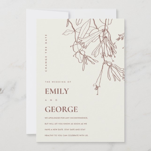 BLUSH OFF WHITE DRAWING FLORA CHANGE THE DATE CARD (Front)