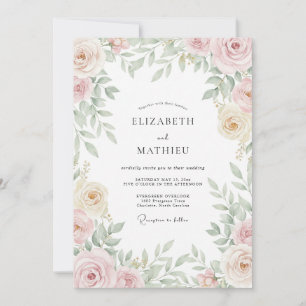 Blush Olive Leafy Wedding Invitation
