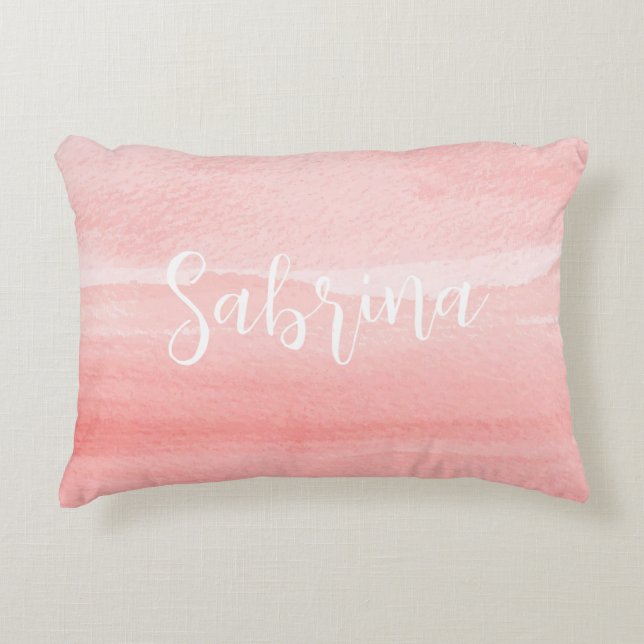 Blush Ombre for Girls with Name Accent Pillow (Front)