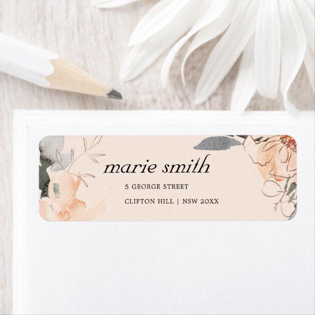 BLUSH ORANGE BROWN WATERCOLOR FLORAL ADDRESS (Insitu)