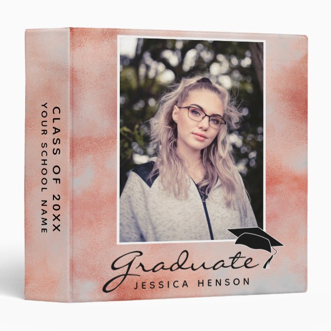 Blush Orange Metallic Graduation Photo Album Binder (Front/Spine)