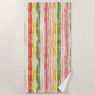 Blush Orange Yellow Green Stripes Beach Towel