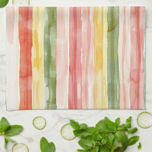 Blush Orange Yellow Green Stripes Kitchen Towel