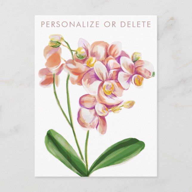   Blush Orchid Watercolor Chic Floral Personalized Postcard (Front)