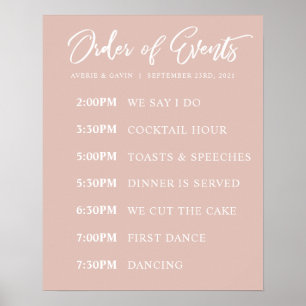 Blush Order of Events Wedding Day Schedule Poster
