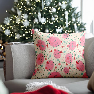 Blush Ornaments & Stockings – Retro Christmas Throw Pillow