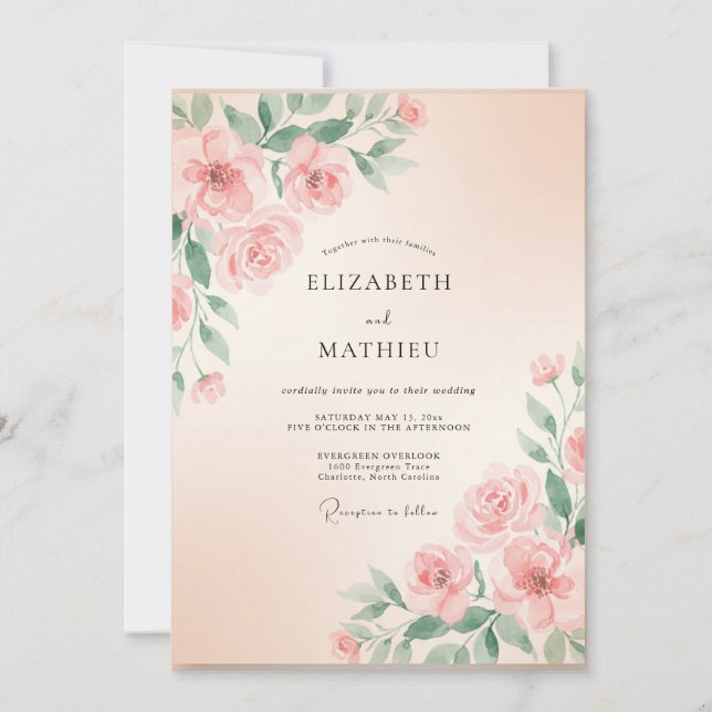 Blush Painted Rose Wedding Invitation (Front)